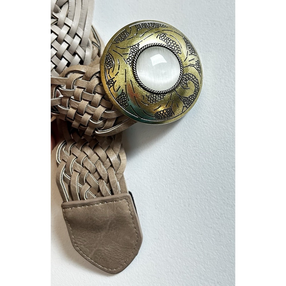 Braided Boho Style Women's Belt Gold Tone Medallion Buckle M/L